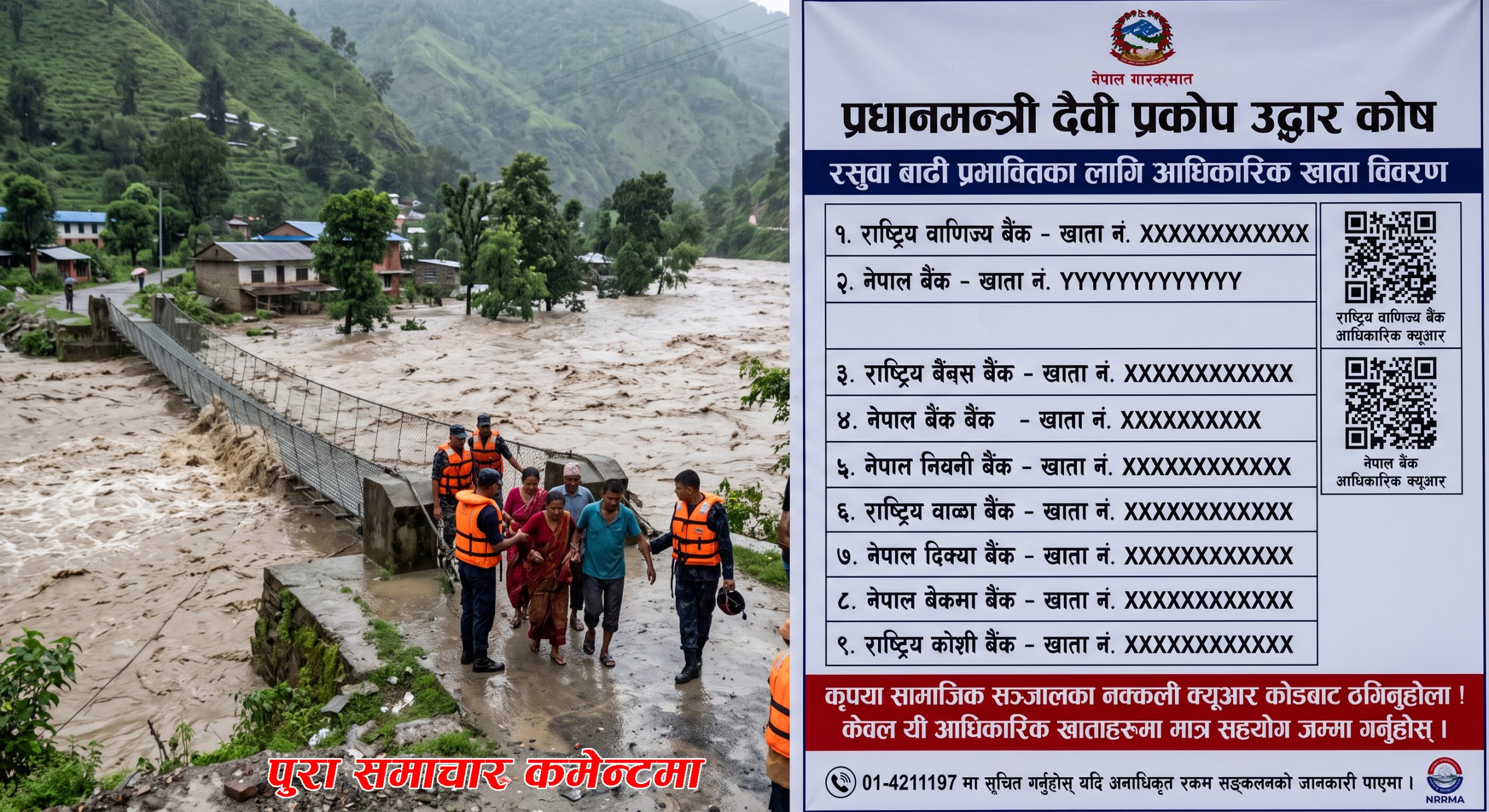 रसुवा बाढी: नक्कली क्यूआर कोडमार्फत ठगीको जोखिम, आधिकारिक खातामा मात्र सहयोग गर्न आग्रह